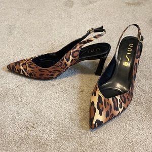 Unisa animal print fabric sling backs, size 10